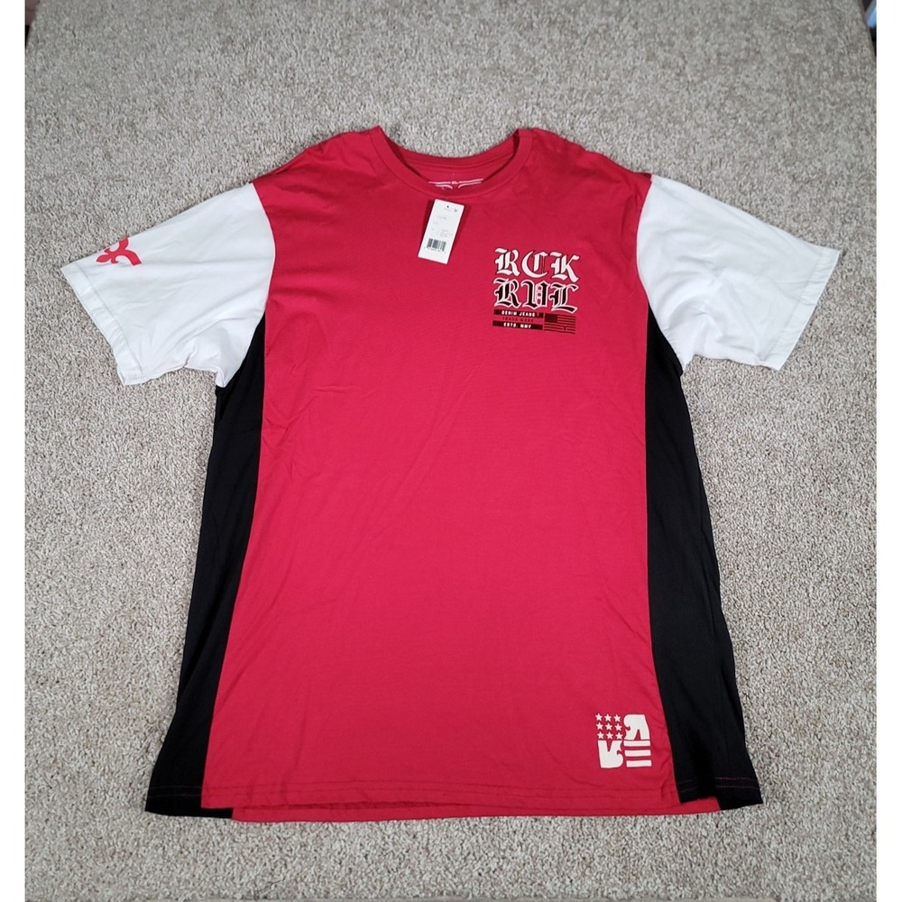 Rock Revival Mens Graphic Print Crew Neck Tee Shirt Size XL Red Short Sleeve NWT